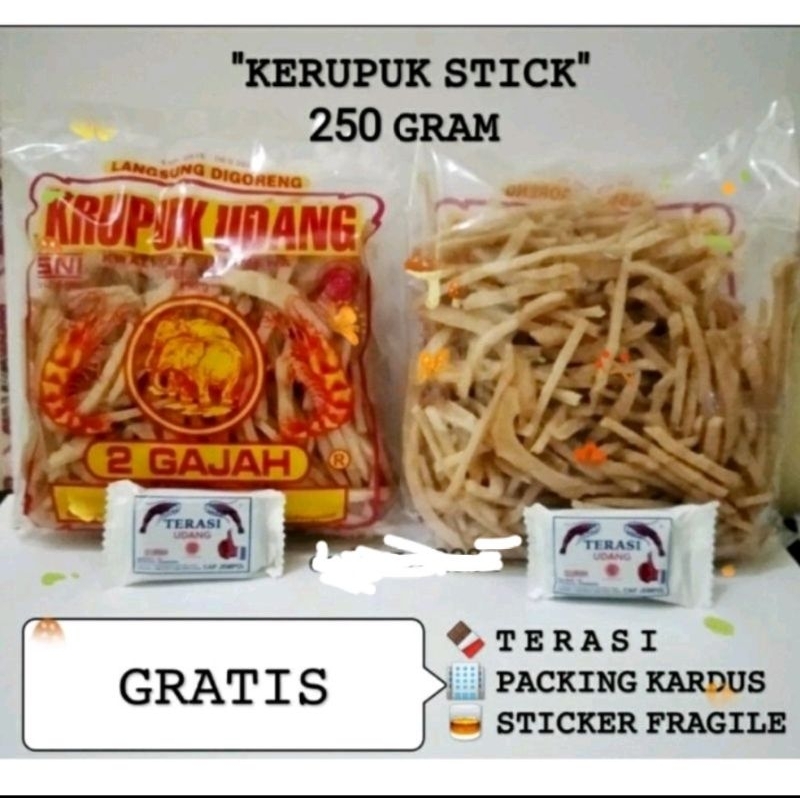 

KERUPUK STIK UDANG CAP 2 GAJAH 250 Gram GRATIS terasi khas Cirebon