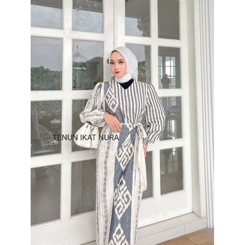 (Ready Stok ) DRESS MARLINE White Couple Tenun Baju Kondangan