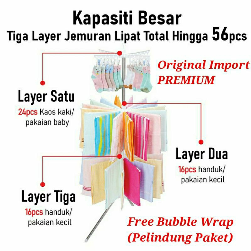 Jemuran Baju Handuk Pakaian Anak Bayi Stainless Lipat Premium