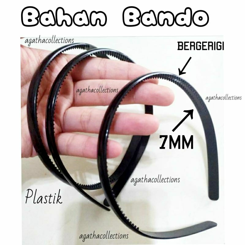 Bahan Bando hitam 7mm bergerigi per 12 biji/1 dzn