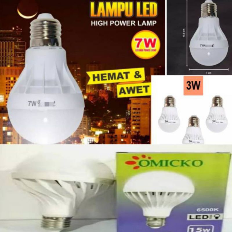 Lampu LED Bohlam OMICKO Cool Dayligth nigth Warna PutihBulb Bohlam