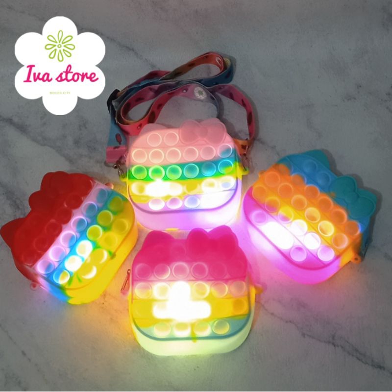 Tas pop it kitty kotak size mini LED bisa menyala