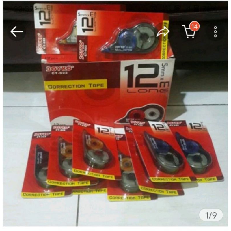 

Tipe-X Correction Tape Joyko (CT-522) - 5mm x 12m Long warna hitam lusinan