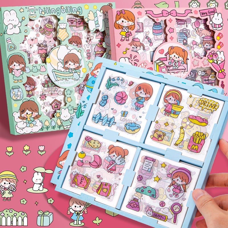 

STICKER MOMO WATERPROOF STICKER AESTHETHIC KOREA ISI 100 LEMBAR PER BOXI
