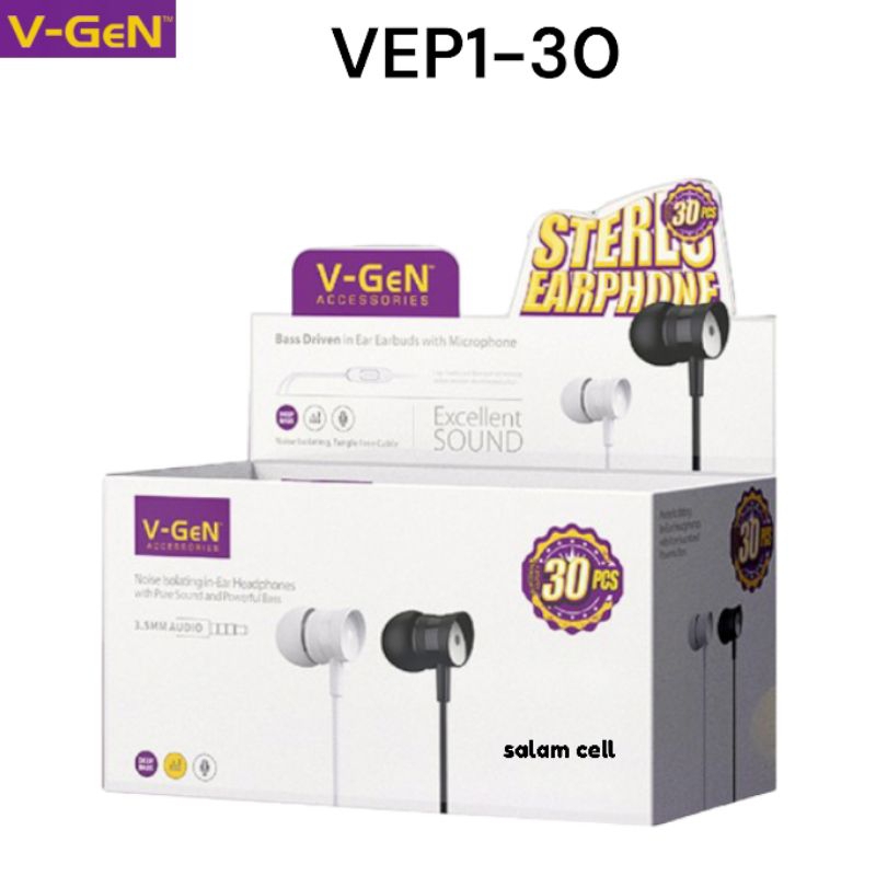 Headset Handsfree V-GeN VEP1 30 1pack isi 30pcs Earphone Headset Deep Bass Original