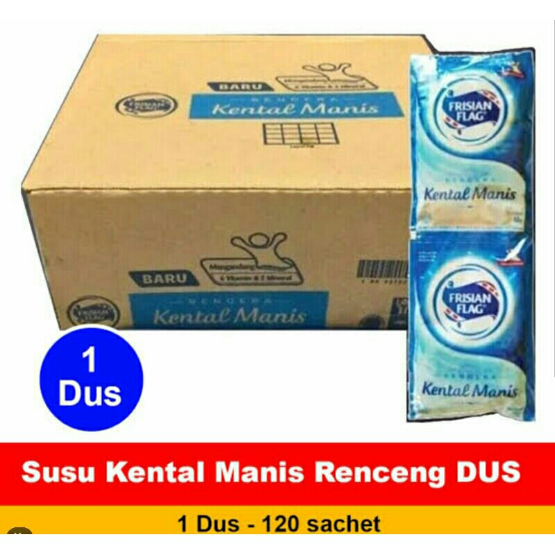 

Frisian Flag Sachet 1Dus Isi 120 Sachet -Susu Bendera Kental Manis Putih dan Coklat