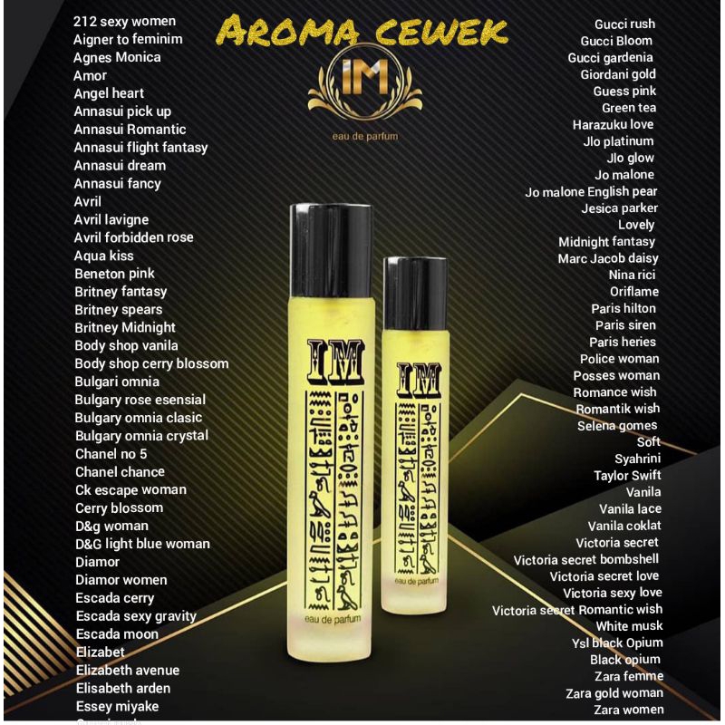 Aroma cewek, im parfum terwangi sedunia (35ml) request aroma via chat atau tulis pesan saat co