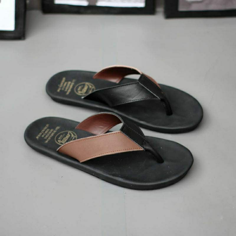 CEVANY JAVIT Black (KULIT ASLI) Sandal Jepit Pria Original Kulit Asli Sendal Casual Kekinian