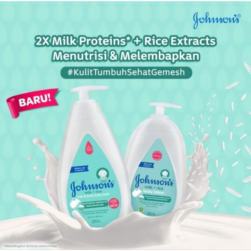 Johnson's Milk + Rice Hair &amp; Body Bath 500 ml /Sabun Mandi Bayi