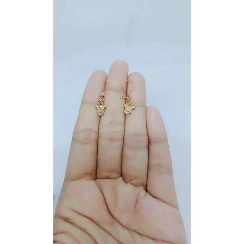 anting kait anak mickey mouse polos/perak asli silver 925 lapis emas/perhiasan fashion anak terbaru