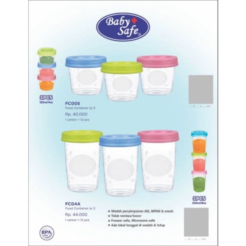 Baby Safe Food Container 120 ml FC005 &amp; 240 ml FC04A