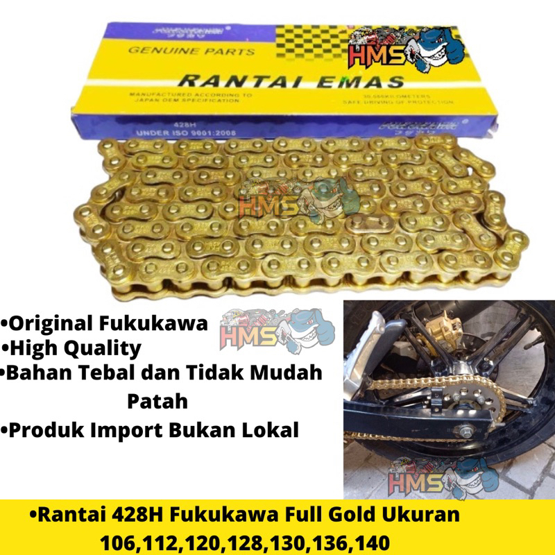 Rantai Gold Emas 428H 428 H 106,112,120,128,130,136,140 Fukukawa Japan