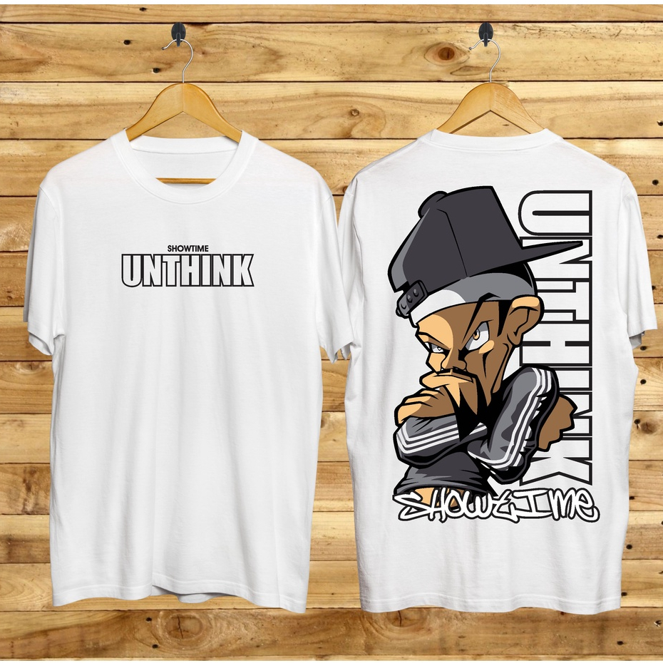 Kaos Tshirt Pria Terbaru Samurai Jepang Unthink Warna Putih Distro Lengan Pendek Motif Sablon Bergam