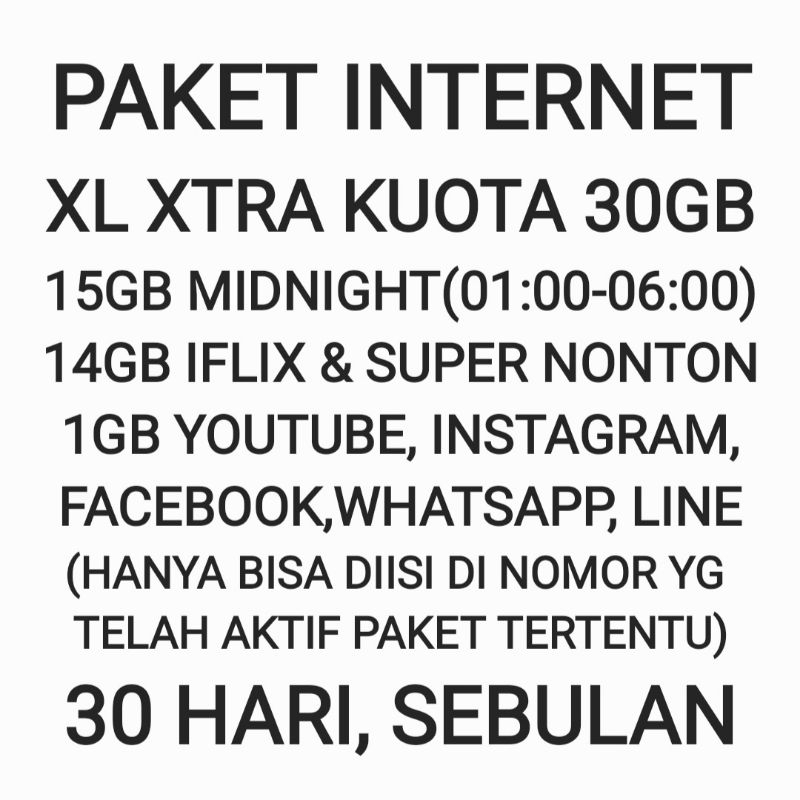 Paket Internet Xtra Kuota XL 30GB Data 30 Hari Bulan Sebulan Bulanan