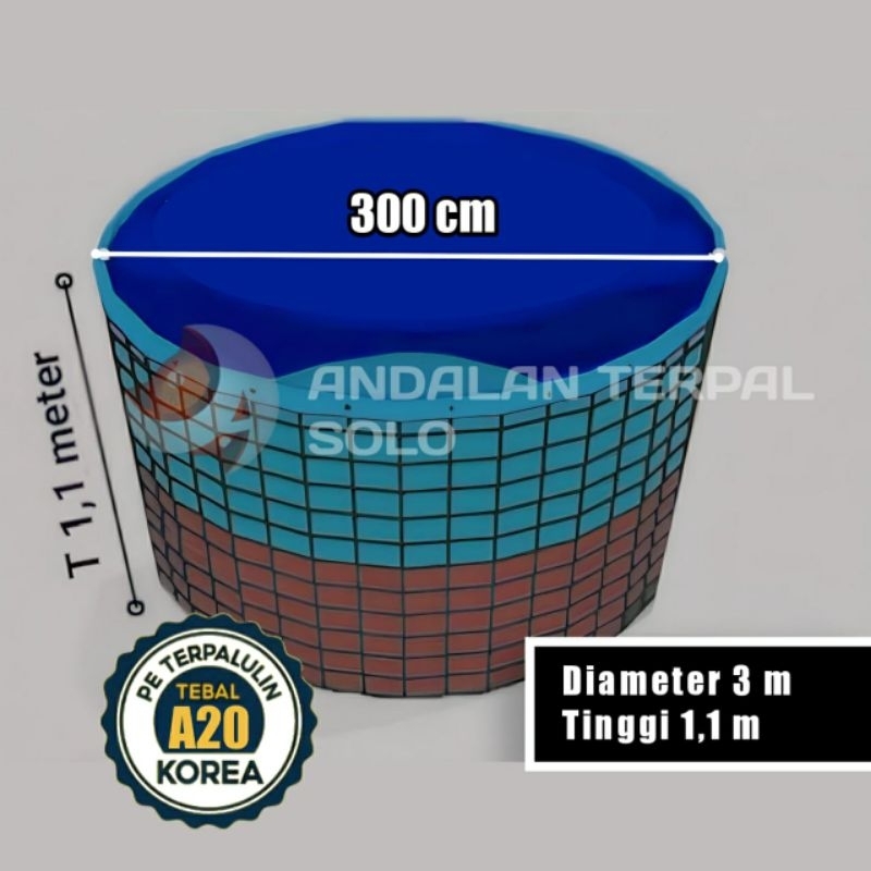 Terpal Kolam Terpal Ikan Bulat A20 Korea Diameter 3 Meter Tinggi 110 Cm Kolam Terpal Bahan Korea