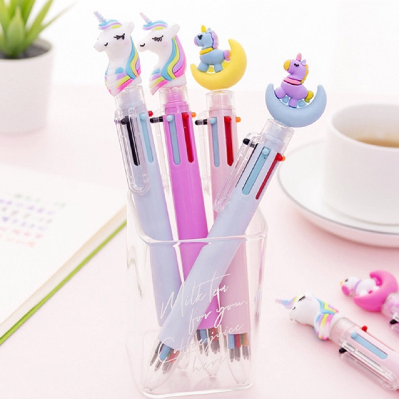 Pena Karakter Mekanik 6 Warna Unicorn Full Moon Pulpen Karakter Unicorn Warna Warni Pulpen Unicorn Multicolor Pulpen Lucu Alat Tulis Sekolah ATK Murah Import