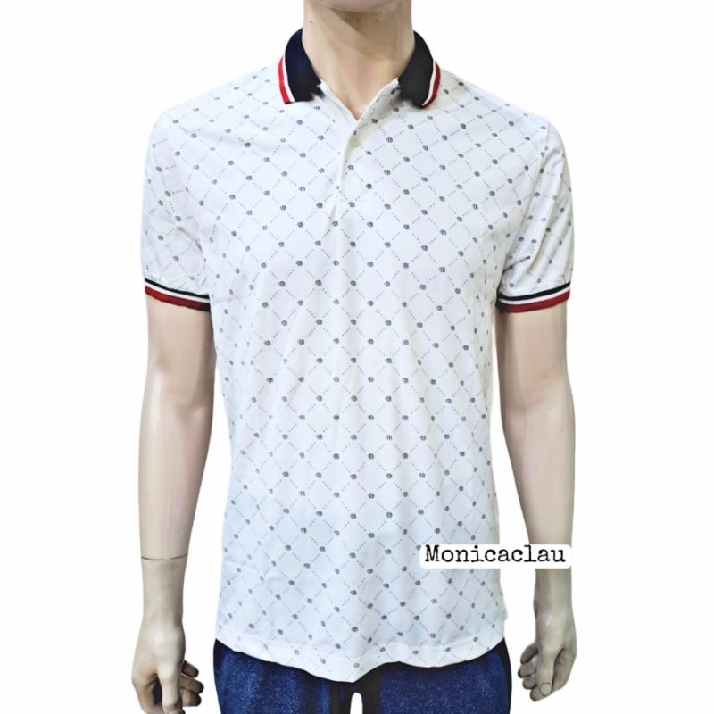 Kaos Polo Pria Poshboy Original Gibson Print Poloshirt Katun Putih motif