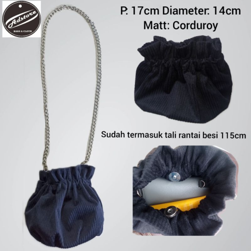 Tas Selempang Wanita Corduroy tali rantai besi