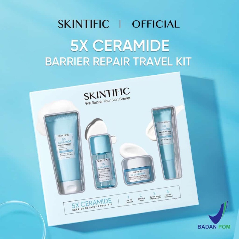 SKINTIFIC 5X Ceramide Travel Kit Skincare Paket Moisturizer + Cleanser + Shooting Toner + Serum Sunscreen