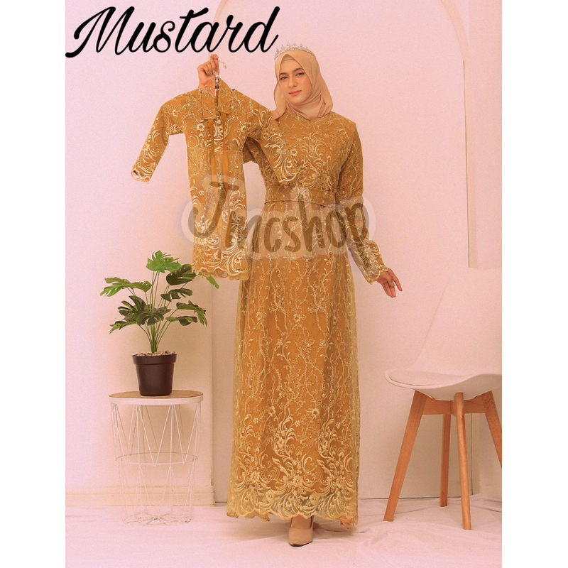 Gamis Sarah bisa couple ibu dan anak/ gaun dress mewah kondangan lebaran bridesmaid terbaru busui friendly