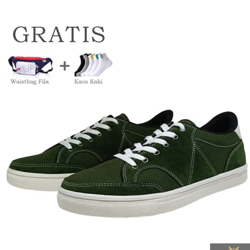 FREE KAOS KAKI &amp; TAS | Sepatu Pria Valos Green Army Sneaker Tali Remaja