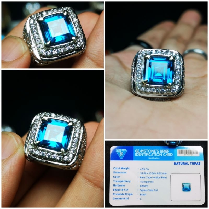 Cincin batu permata natural blue thopaz memo ACC lab