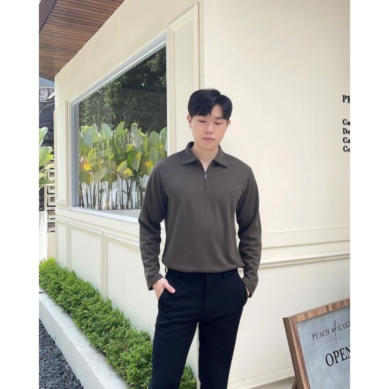 Polo Pria Tangan Panjang Detail Zipper