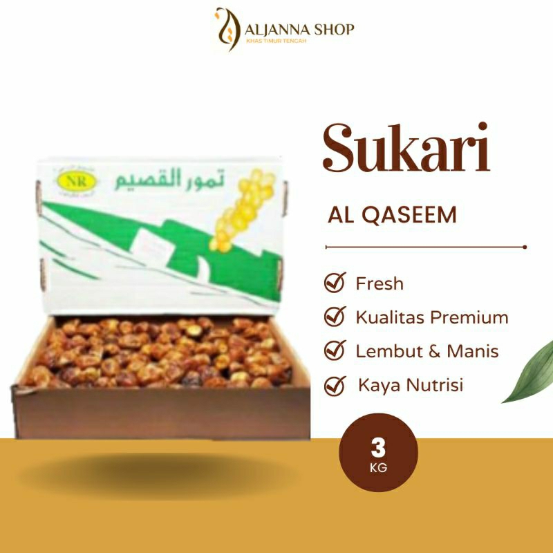 

Kurma Sukari Al Qaseem Premium 3 kg Manis Lembut Daging Tebal