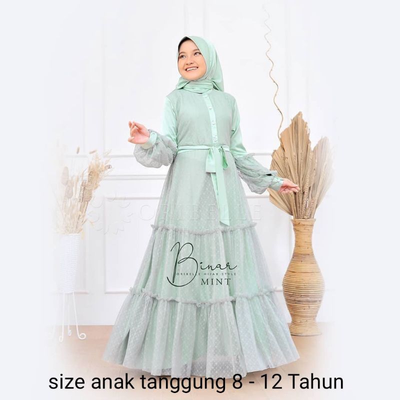 (𝙎𝙧𝙞𝙗𝙖𝙣𝙞) Gamis muslim anak tanggung Dress anak tanggung lengan balon Gamis brukat impor
