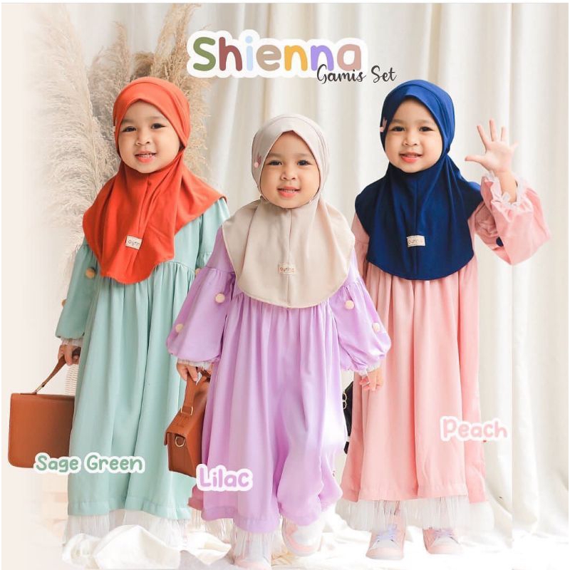 Gamis bayi dan anak Shiena Oyrins dress tulle set jilbab lebaran