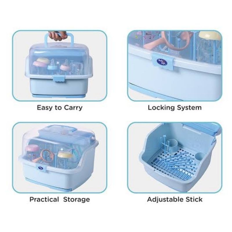 Baby Safe Drying Rack With Cover DR05G DR05B DR05 - Babysafe Dryingrack Bottle - Rak Pengering Botol Susu Bayi - Wadah Tempat Penyimpanan Susu Bayi