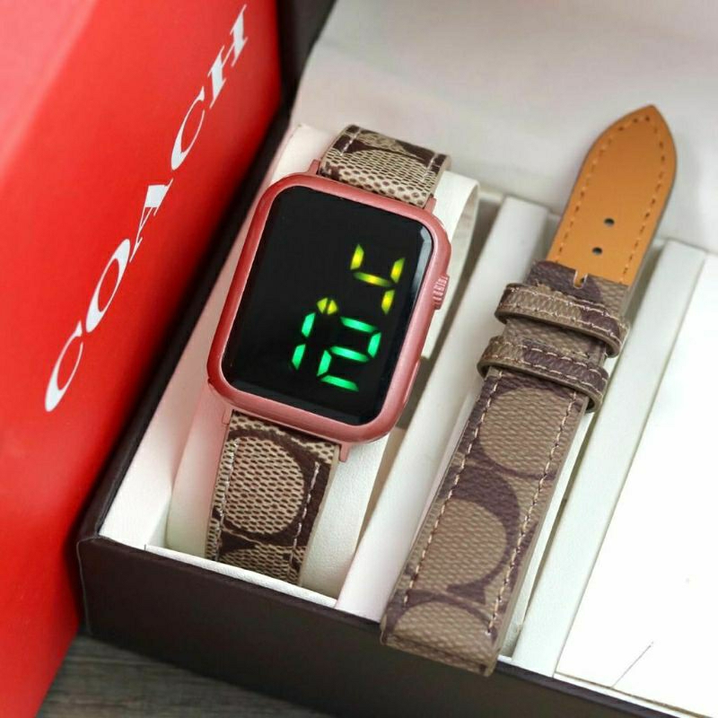 Jam Tangan Coach Digital Free Strap Kulit Terlaris Kasual Bisa COD