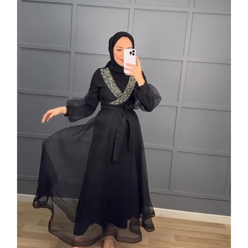 organza dress hijab premium pearl
