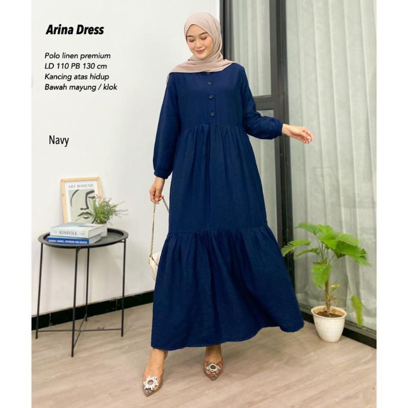 Gamis Polo Linen Kancing - Arina Dress //JF9753