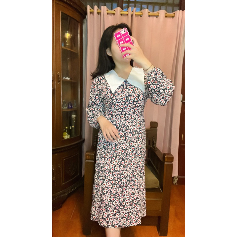 DASTER FLORAL NAVY | DASTER KEKINIAN | DRESS MIDI | DRESS | DRESS KOREA | DRESS KEKINIAN | BAJU TIDU