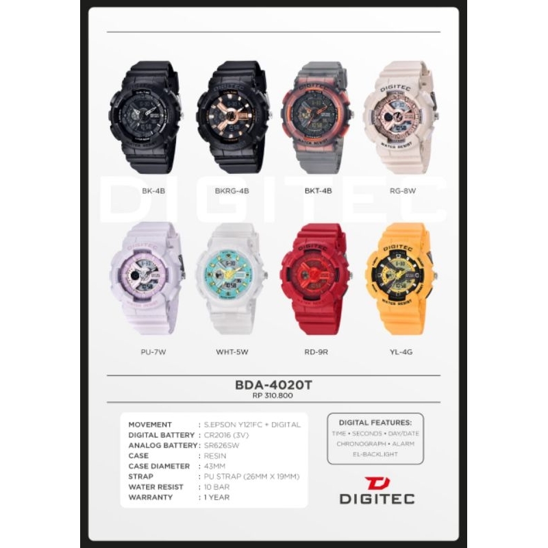 Digitec BDA-4020T / 4020T Jam tangan Digitec dualtime original anti air