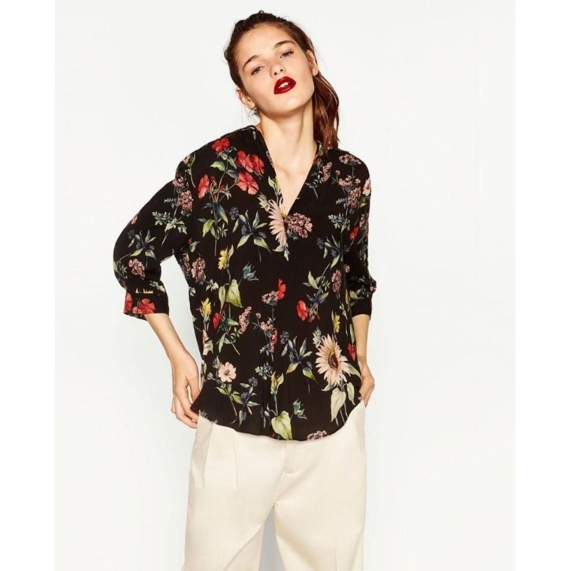 Zrrrrr flora v neck blouse