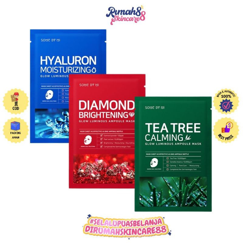 SOME BY MI Glow Luminous Ampoule Mask  Hyaluron Moistyrizing | Red Diamond Brightening | Tea Tree Calming