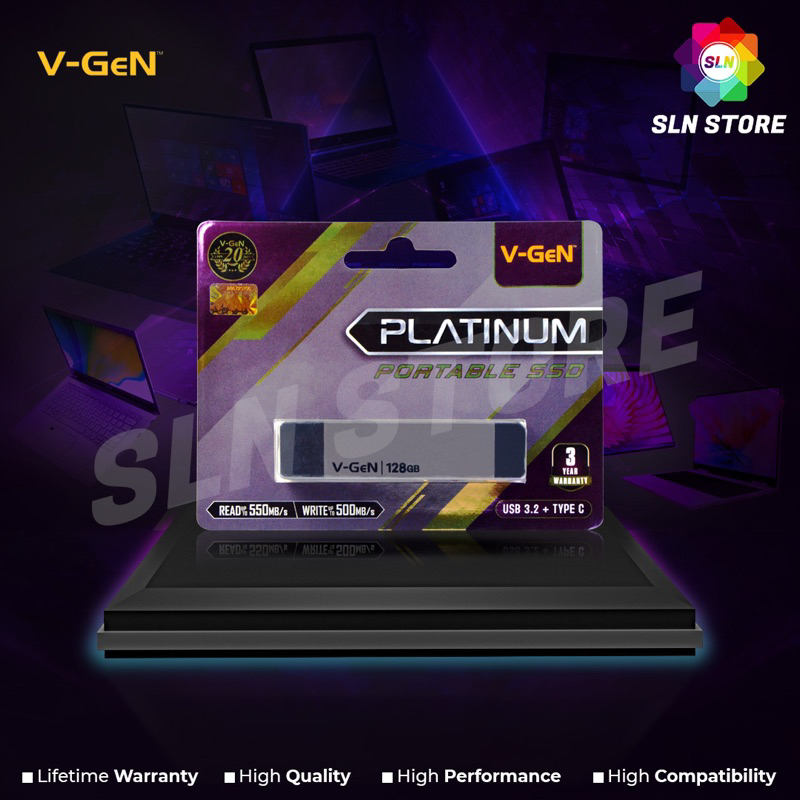 SSD PORTABLE V-GeN Platinum 128GB USB 3.2 + TYPE-C Vgen USB Type C 128 GB