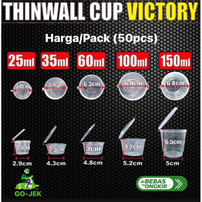 THINWALL CUP SAUCE VICTORY TEMPAT SAOS PLASTIK 25ml 35ml 60ml 100ml 150ml