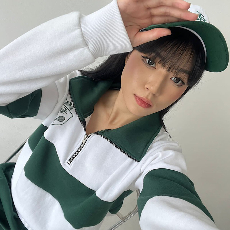 First Time Round - Quarter Zip Sweatshirt - White Green