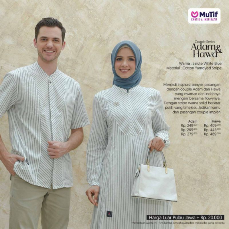 Mutif Couple Series Adam Hawa Salute White Blue Koko Adam Gamis Hawa