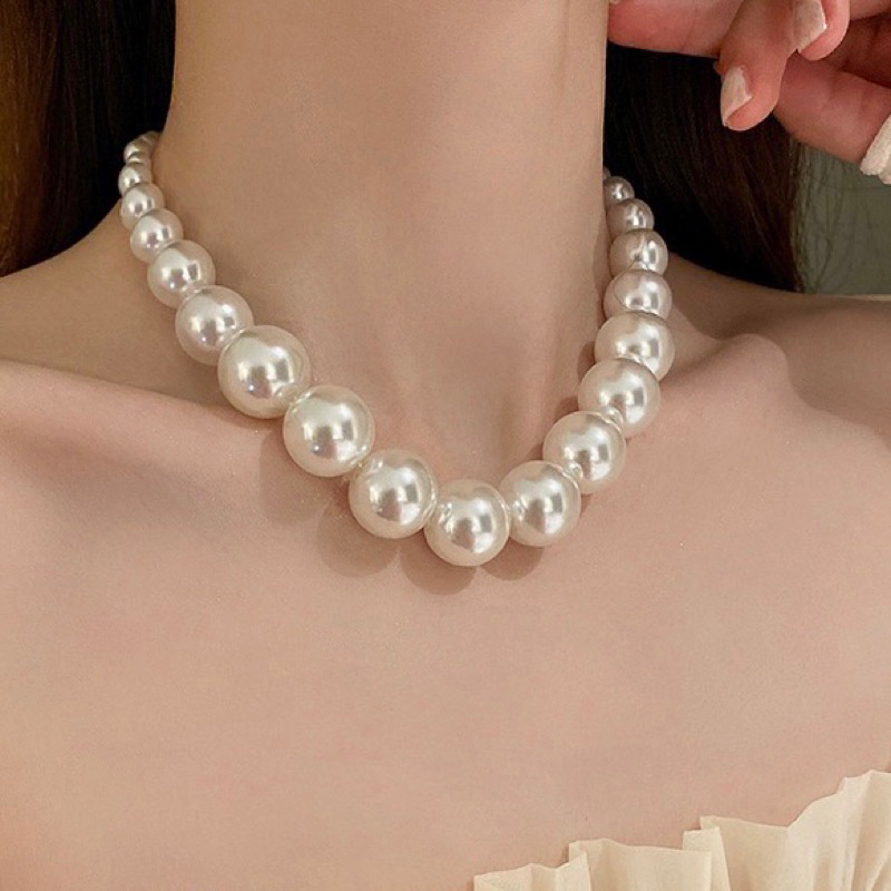 ISANUR97 Necklace Pearl Big Kalung Mutiara Choker Aksesoris Kalung Pearl Rantai Klavikula Hias Mutiara Untuk Aksesoris Perhiasan