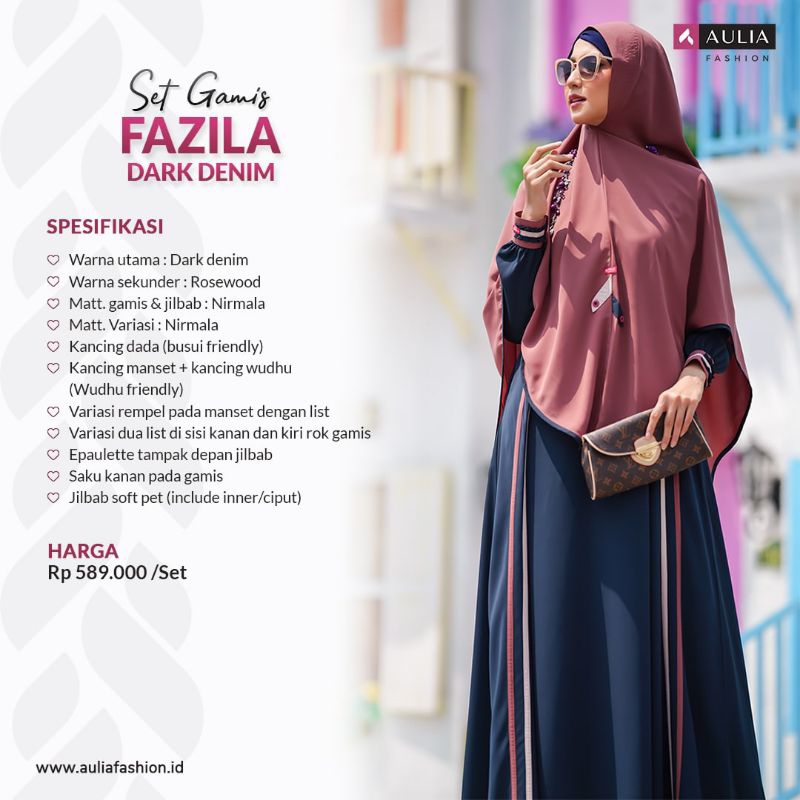 SET GAMIS SYARI FAZILA DARK DENIM & INESSA DARK DENIM NIRMALA DISTRIBUTOR AULIA FASHION TERLENGKAP O