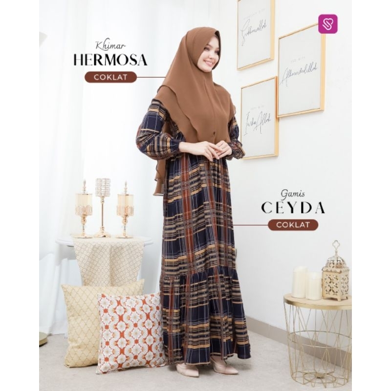 CEYDA UKHTI MUNIRA Gamis Terbaru Motif Kotak Halus Lembut Busui
