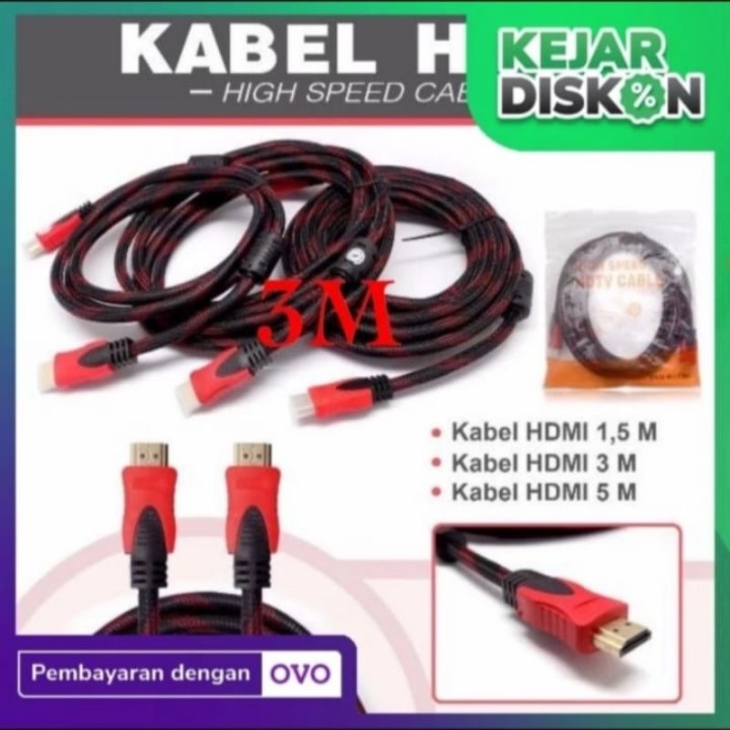 kabel hdmi 3m 3 meter laptop ke tv (hdmi to hdmi)