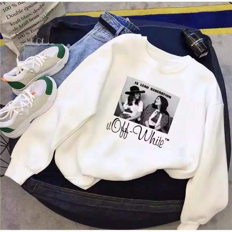 Sweater Wanita Pria OFF WHITE PICTURE Sweater Oblong Original dan kekinian Crewneck Bahan Tebal dan 