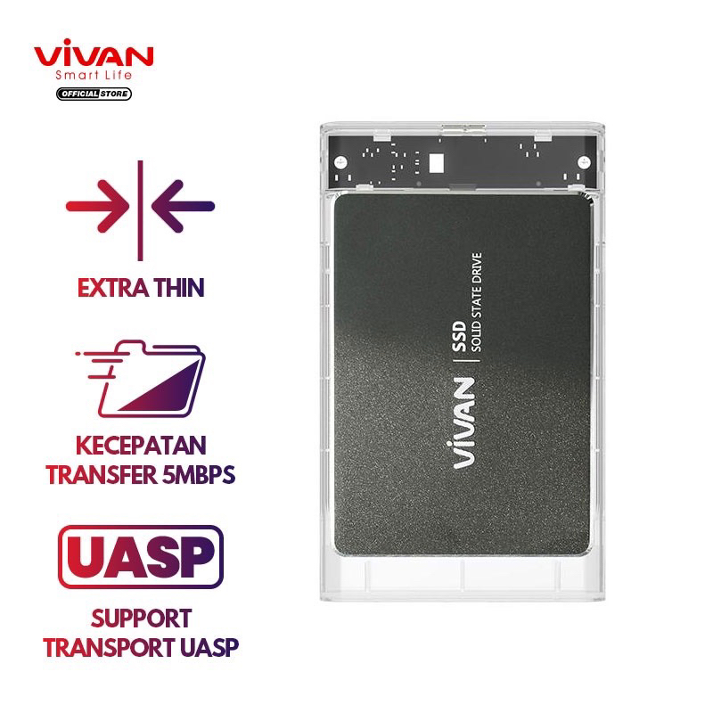 VIVAN SSD Case Transparent External Hard Drive Enclosure USB 3.0 TO 2.5 INCH Garansi Resmi VSHD1 BY SEN