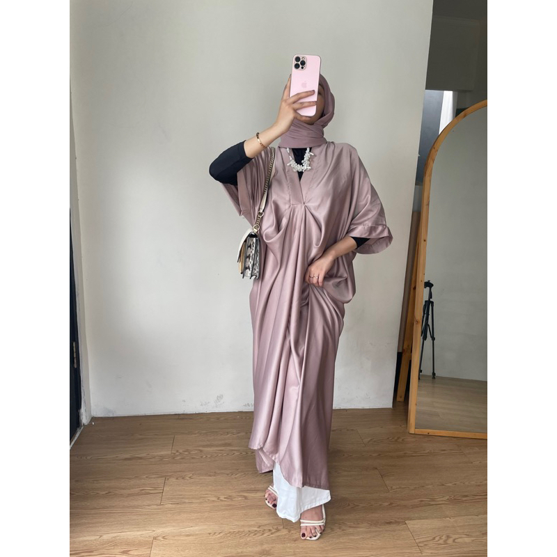 Zéa - Velma - Kaftan Satin Polos Dress Midi Lebaran Kondangan