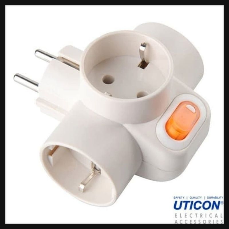 UTICON Stop Kontak T 3 Lubang dengan Steker Arde + Saklar Neon (SC-382)
